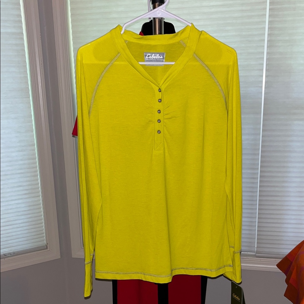 Cabela's Vibrant Yellow Henley Top, Size Large